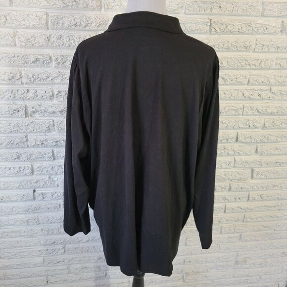 Roamans Womens Top 2X Plus Polo Long Sleeve Black Cotton Collar BLA101E - Picture 6 of 9